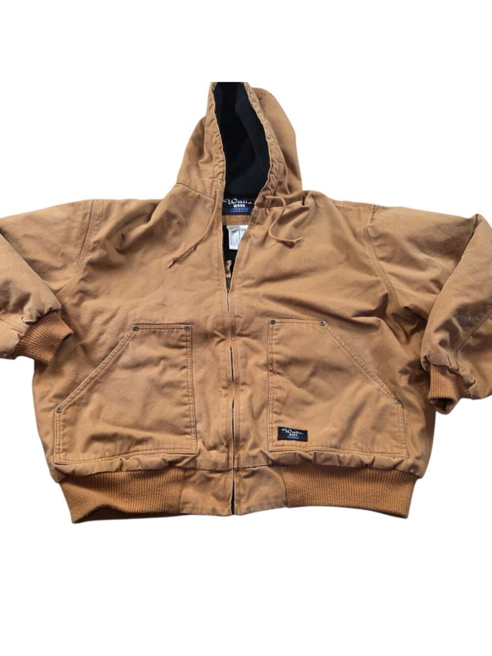 Walls Jacket Mens XL Brown Full Zip Winter Fleece Lined Insulated Hooded Canvas